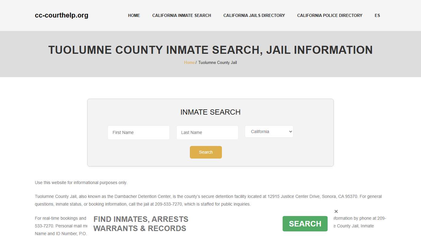 Tuolumne County Inmate Lookup, Jail Roster