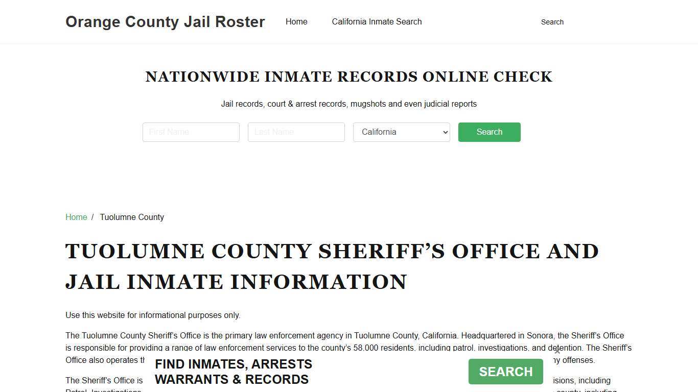 Tuolumne County Sheriff, CA, Jail Inmate Search, Recent Arrests